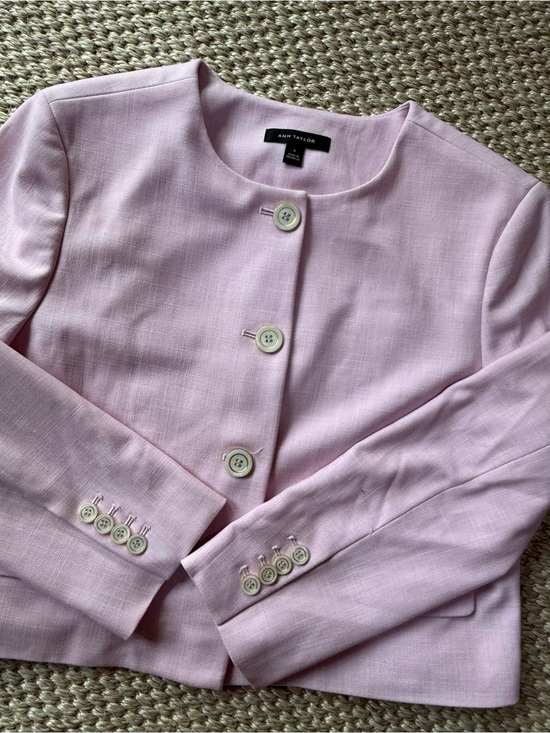 Ann Taylor Pants - Ann Taylor Light Pink Collarless Cropped Blazer and Trousers